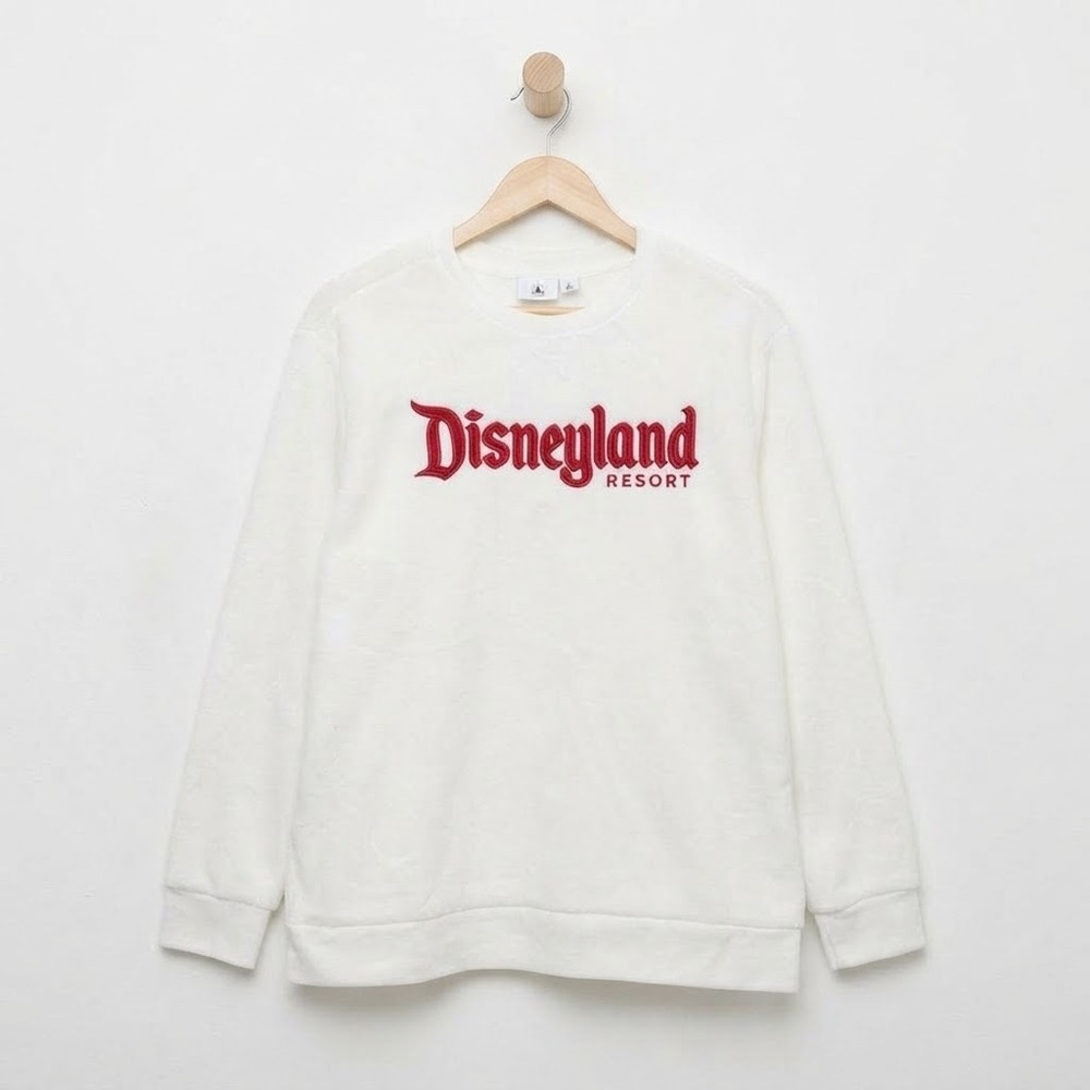 Disney Parks White Fluffy Fleece Embroidered Disneyland Logo Sweatshirt XL